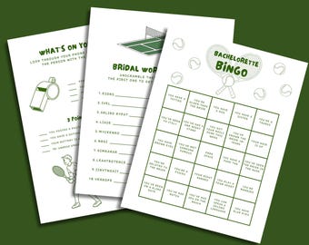 Tennis Bachelorette Party Games, Bridal Shower, Bride and Groom Game, Bingo, Last Swing Before the Ring, Let's Make a Racket, Perfect Match