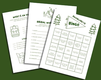 Camp Bachelorette Games, Bridal Shower Games, Bride and Groom Game, Fun Gifts for the Bride, Cabin Party, Bachelorette Bingo, Bach Trip