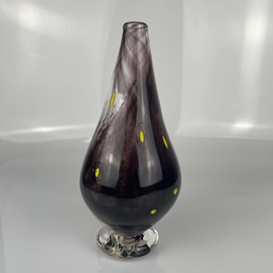 Handblown Glass Vase, Tall Black and Yellow Art Glass, Unique Decorative Piece