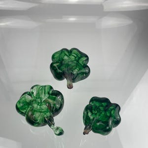Handblown Glass Four-Leaf Clover Paperweight, Green Swirl Lucky Charm, St. Patrick’s Day Decor, Unique Gift