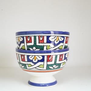 Autentiche ciotole in ceramica marocchina dipinte a mano (set da 2) – Decorazione boho colorata, ceramica artigianale per snack, salse o per servire