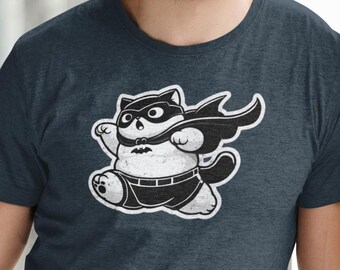 Funny Chonky Cat Superhero T-Shirt – Comic Style Graphic Tee – Cat Lover Apparel