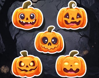 Pumpkin Halloween Stickers: Spooky Jack-o'-Lanterns, Water-Resistant Vinyl
