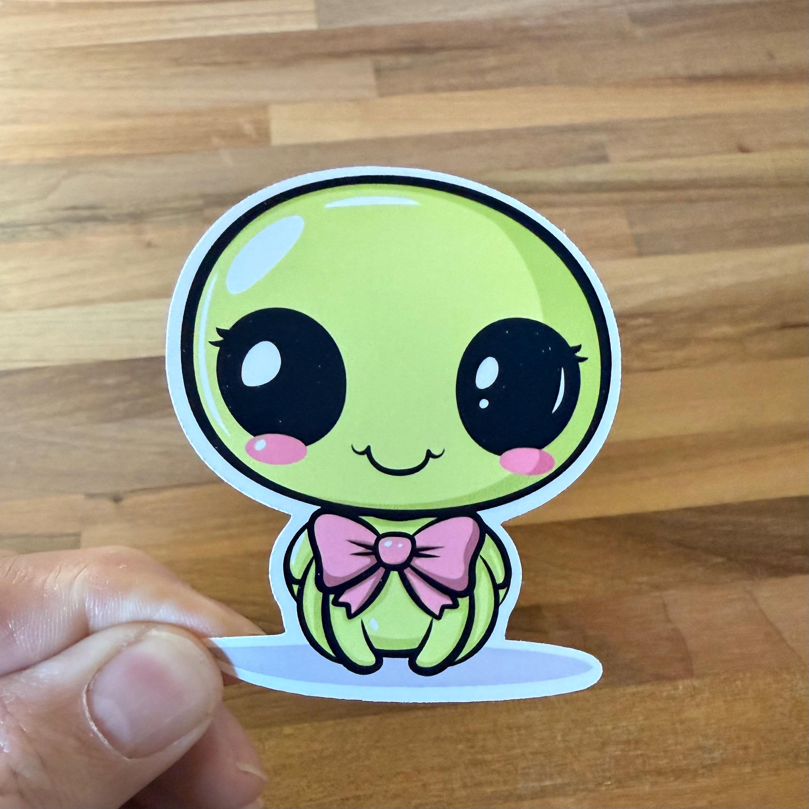 Kawaii Alien Sticker: Adorable Green Alien With Bow - Etsy