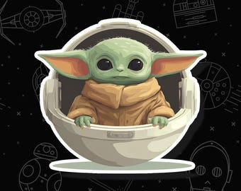 Grogu in Hover Pram, Star Wars Sticker, Waterproof Vinyl Decal