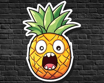 Shocked Pineapple Monster Sticker: Kawaii Inspired, Water-Resistant Vinyl