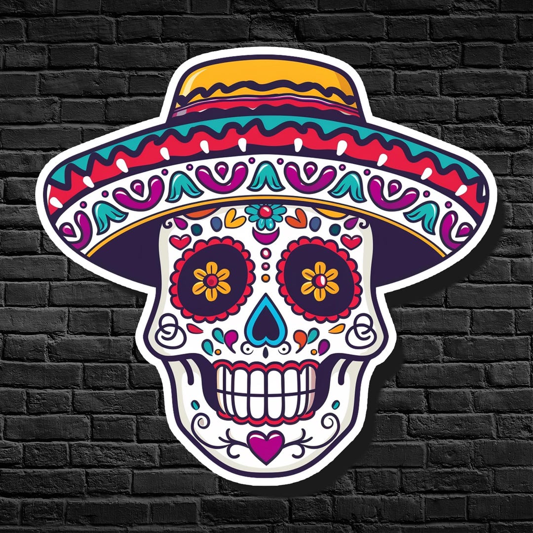 Calabera Sticker Sugar Skull Sticker: Colorful Calavera, Día De Los Muertos Decor - Etsy