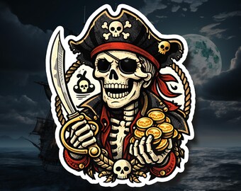Pirate Skeleton – Pirate Vinyl Decal, Waterproof Sticker, Laptop Water Bottle Car Gift
