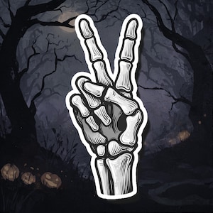 Skeleton Peace Sign Sticker | Halloween | Halloween Stickers | Skeleton | Skeleton Sticker | Spooky | Spooky Stickers
