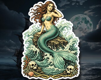Mermaid – Pirate Vinyl Decal, Waterproof Sticker, Laptop Water Bottle Car Gift