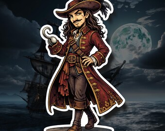 Captain Hook – Pirate Vinyl Decal, Waterproof Sticker, Laptop Water Bottle