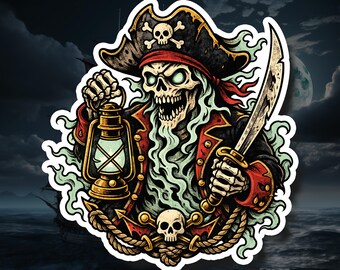 Ghost Captain – Pirate Vinyl Decal, Waterproof Sticker, Laptop Water Bottle Car Gift