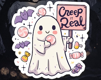 Creep it Real Halloween Sticker: Spooky Kawaii Ghost