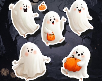 Smiling Ghost Stickers: Spooky Halloween Vinyl Decals