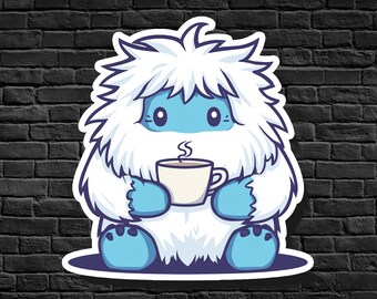 Kawaii Yeti Sticker: Hot Cocoa, Water-Resistant Vinyl