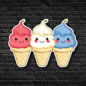Ice Cream Cone Trio | 4th of July Sticker | Ice Cream | Ice Cream Sticker