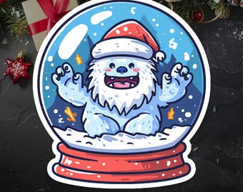 Adesivo in vinile con globo di neve raffigurante l'abominevole uomo delle nevi - Simpatico adesivo in vinile con globo di neve invernale raffigurante lo Yeti