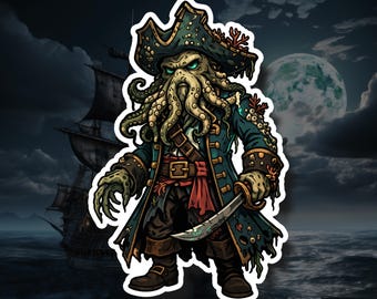 Davy Jones – Pirate Vinyl Decal, Waterproof Sticker, Laptop Water Bottle