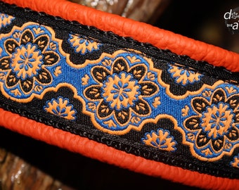 Leather Dog Collar, Martingale Limited Slip, Floral Design, Hardware Brass, Create your own