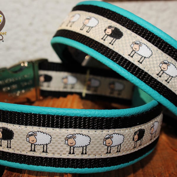 Black Sheep Dog Collar Leather, Metal Buckle available with Name, Design your own collars