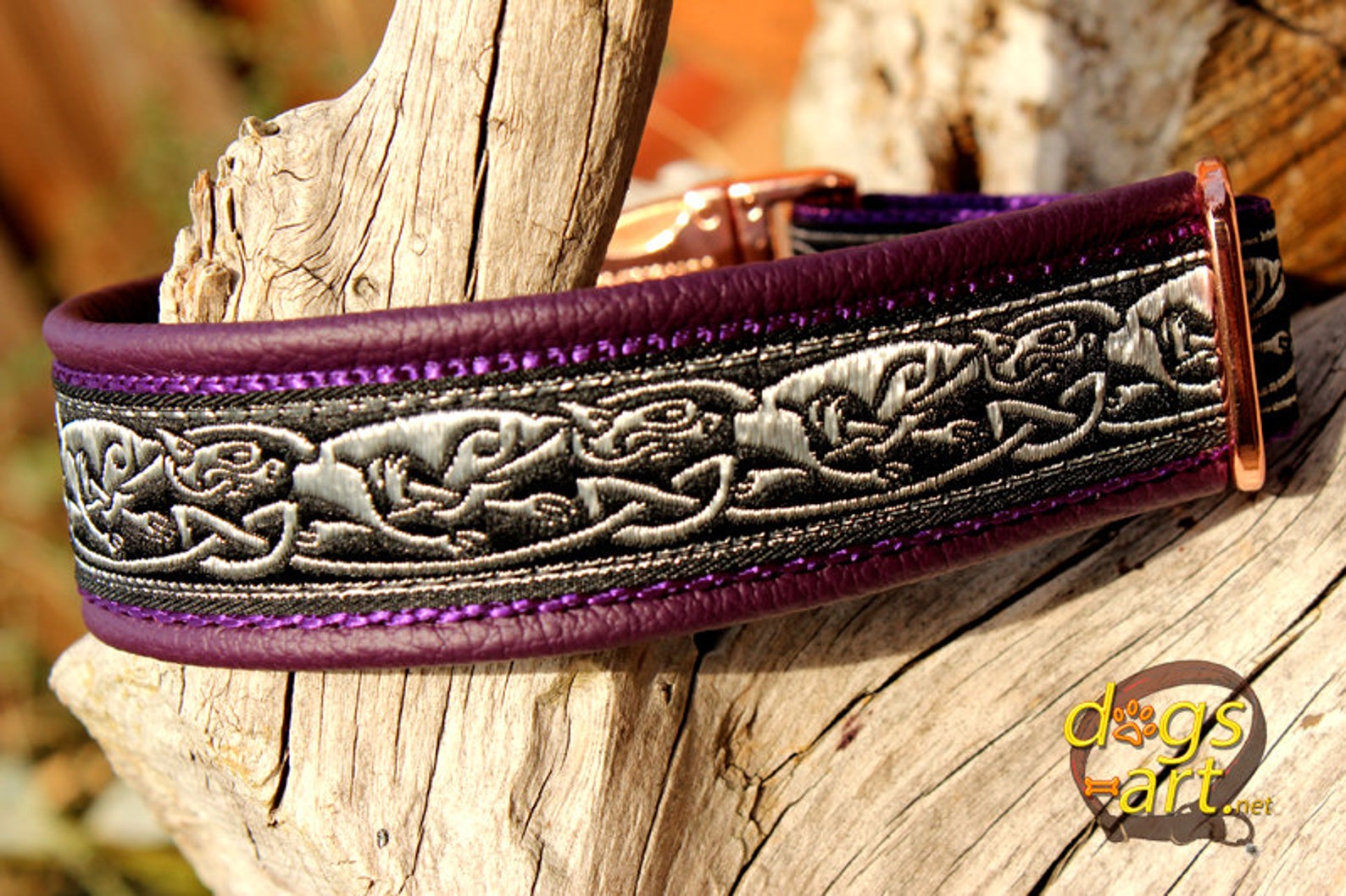 Celtic Dog Collar Leather Celtic Hounds and Dragons Buckle Etsy