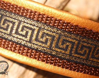 Dog Collar Greek Key, Martingale Limited Slip, Gold Vegan