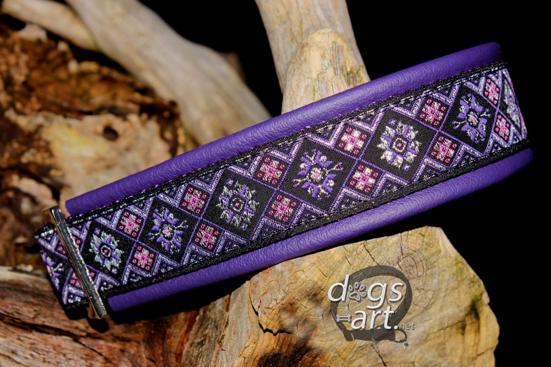 Leather Dog Collar Metal Buckle Fancy Purple Silver Etsy