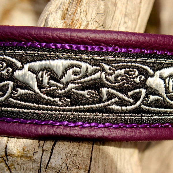 Celtic Dog Collar Leather, Celtic Hounds and Dragons, Buckle Rose Gold, Copper, Fancy, Design your own