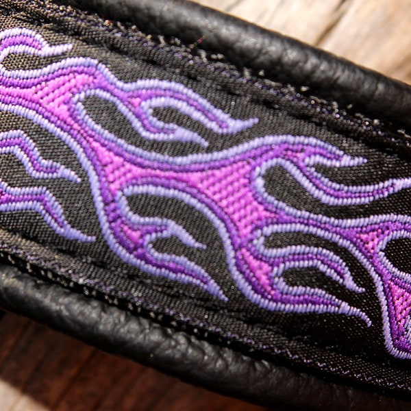 Purple Dog Collar with Flames, Martingale, Leather, Limited Slip Collar, Design Your Own