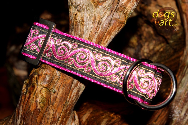 Pink Dog Collar Leather Martingale Limited Slip Metallic Etsy