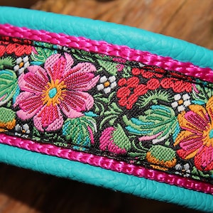 Floral Dog Collar Leather, Martingale Limited Slip, Flower, Tropical Design, Create your own