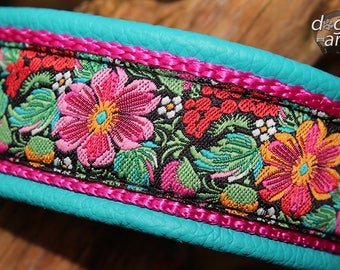 Floral Dog Collar Leather, Martingale Limited Slip, Hibiscus Flower, Design Your Own