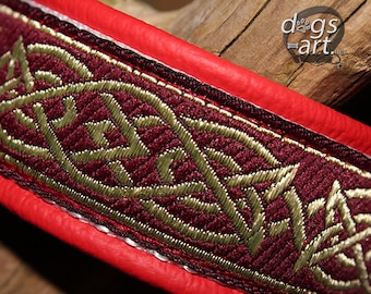 Celtic Dog Collar Leather, Martingale Limited Slip, Knots Burgundy Gold, Create your own