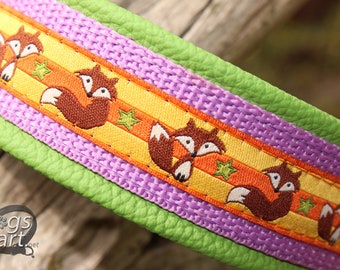 Wildlife Fox Dog Collar, Leather, Strong Metal Buckle, Personalization available, Design your own