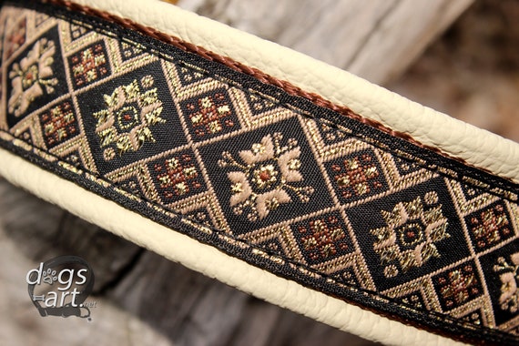 Leather Dog Collar, Martingale Chain Gold Brass, Limited Slip, Glitter, Design Your Own
