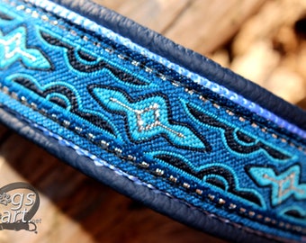Blue Dog Collar Leather, Adjustable with Buckle, Sparkly Silver, Design Your Own