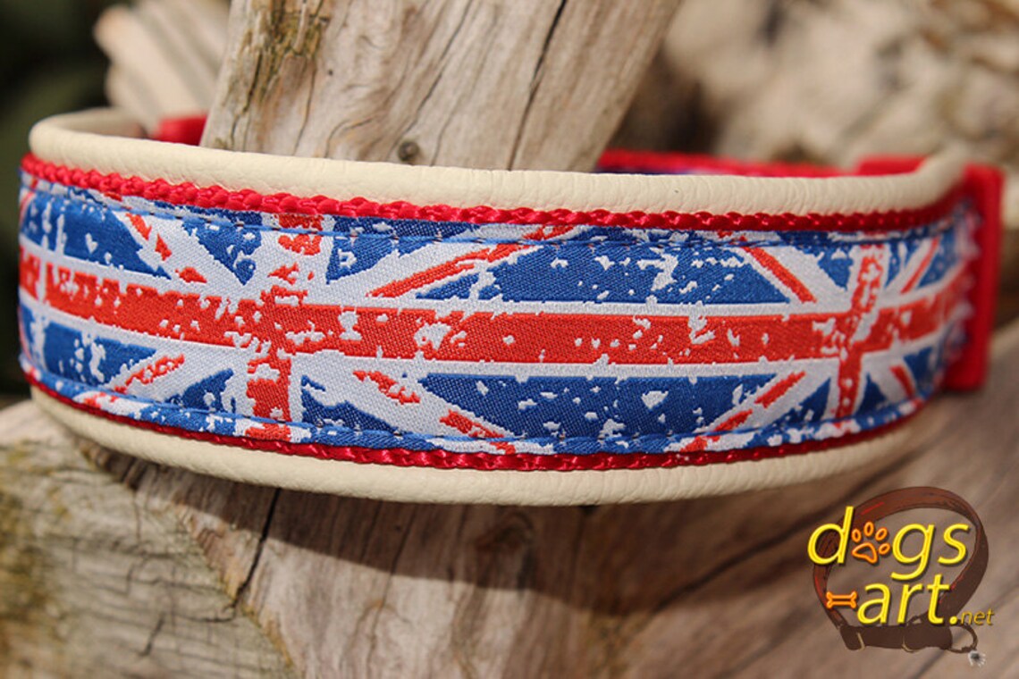 Dog Collar Union Jack by Dogsart Union Jack Collar Leather Etsy