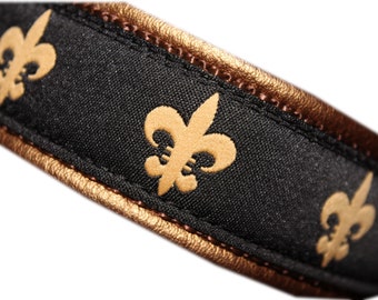 Fleur de Lis Dog Collar Leather, Brass Martingale Limited Slip, Design your own dogcollars
