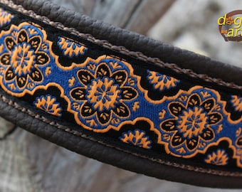 Dog Collar Leather, Martingale Limited Slip, Flower Floral, Hardware Brass, Design your own
