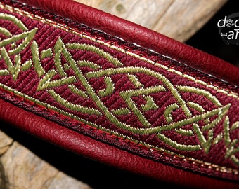 Celtic Dog Collar Leather, Viking, Knots, Collar with Buckle, Burgundy Gold, Design Your Own