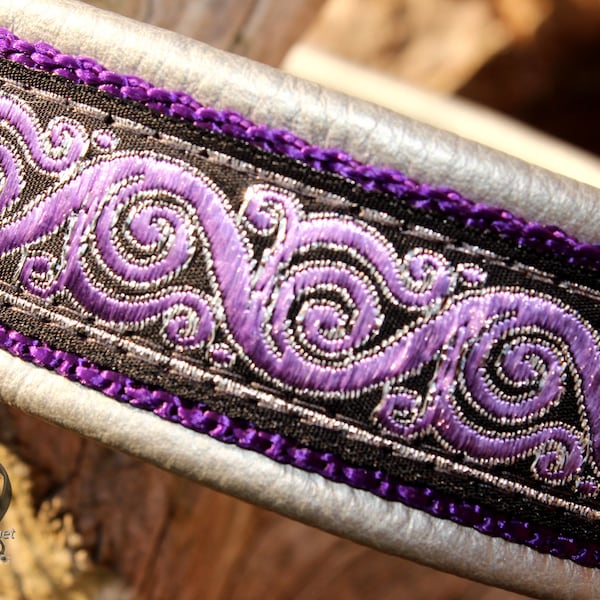 Martingale hundhalsband i läder, begränsad slip, elegant, bling, lila, festlig, designa ditt eget