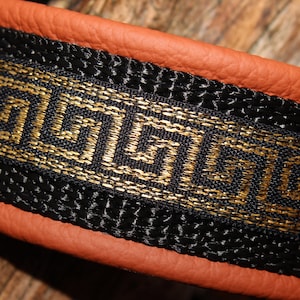 Griekenland hondenhalsband leer, Griekse sleutel zwart goud, metalen gesp, personalisatie mogelijk, ontwerp je eigen
