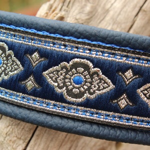 Martingale Chain Leather Dog Collar, Metallic Blue Design, Limited Slip Collar, Design your own