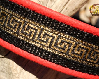 Greek Key Dog Collar, Leather, adjustable with Buckle, Many Colors Available