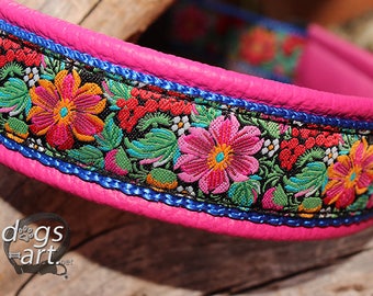 Floral Leather Dog Collar with Buckle, Hibiscus Flower Colorful,Design your own