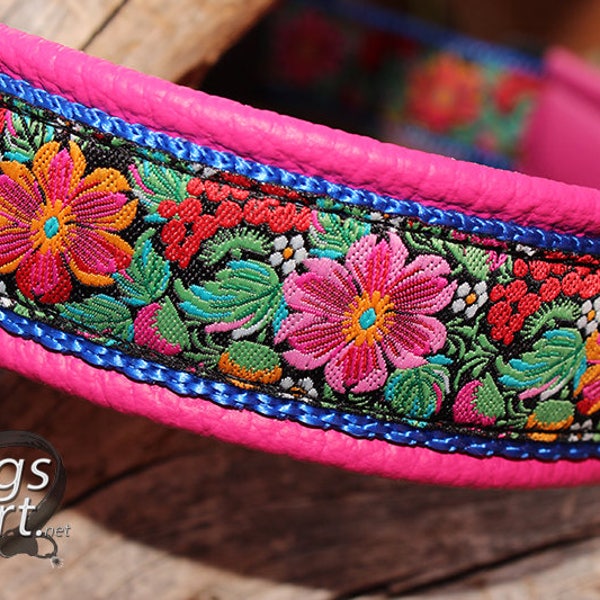 Floral Leather Dog Collar with Buckle, Hibiscus Flower Colorful,Design your own