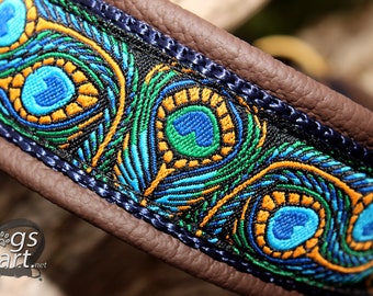 Martingale Leather Dog Collar, Peacock Feather, Limited Slip, Brass, Dog Lover Gift, Design your own