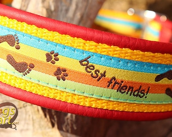 Martingale Leather Dog Collar, Foot and Paw Print, Best Friends, Limited Slip, Design your own