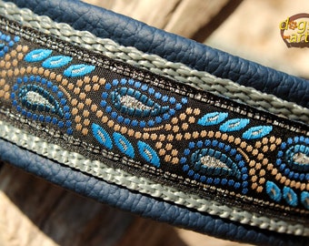 Dog Collar Leather, Design Floral Leaves Tendril, Fancy, Buckle, Create Your Own