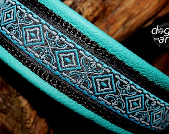 Dog Collar Leather, Martingale Limited Slip, Teal Turquoise Black Blue, Many Colors, Design Your Own